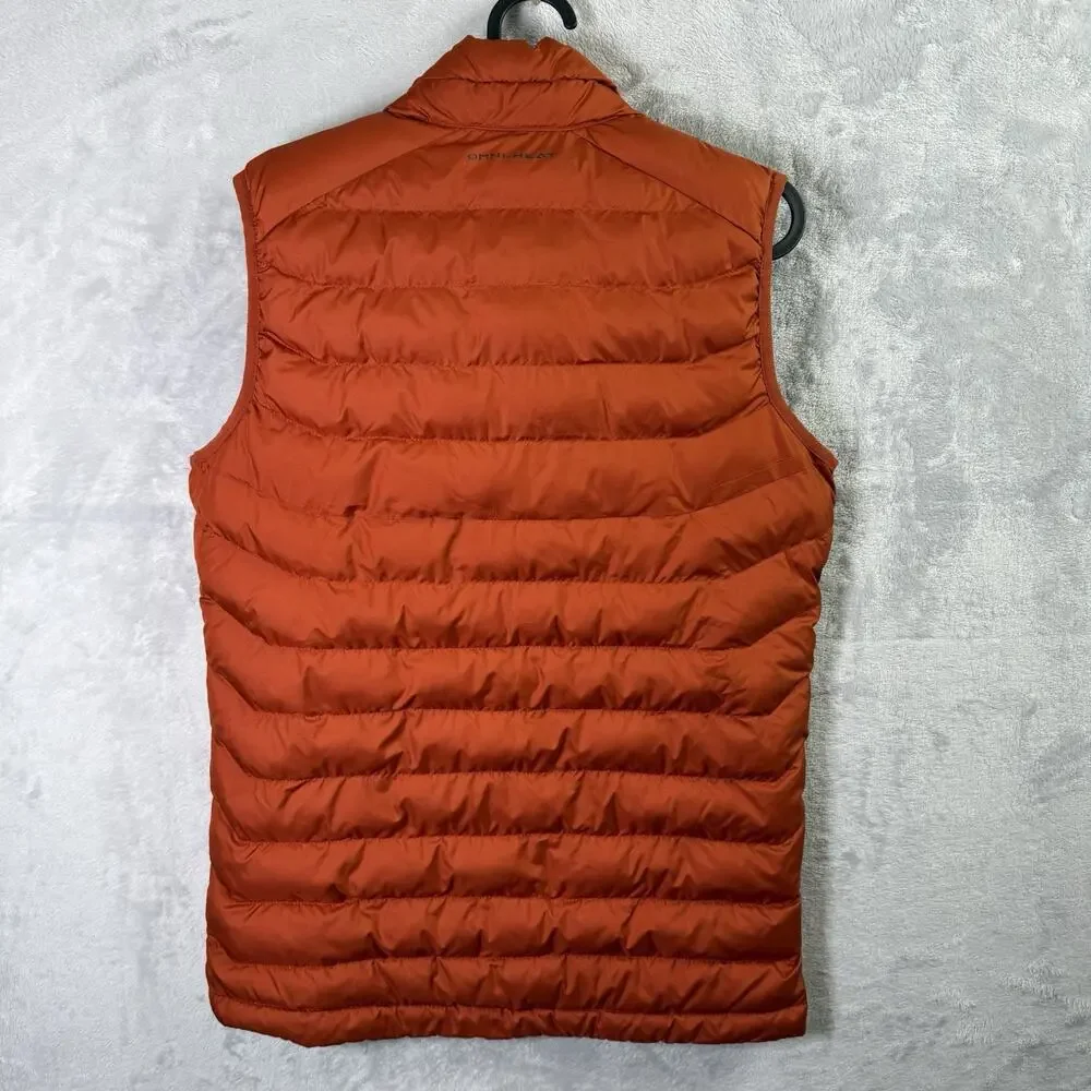 Columbia Omni Heat Puffer Vest Men's Small Orange Hiking Outdoor Pockets Thermal